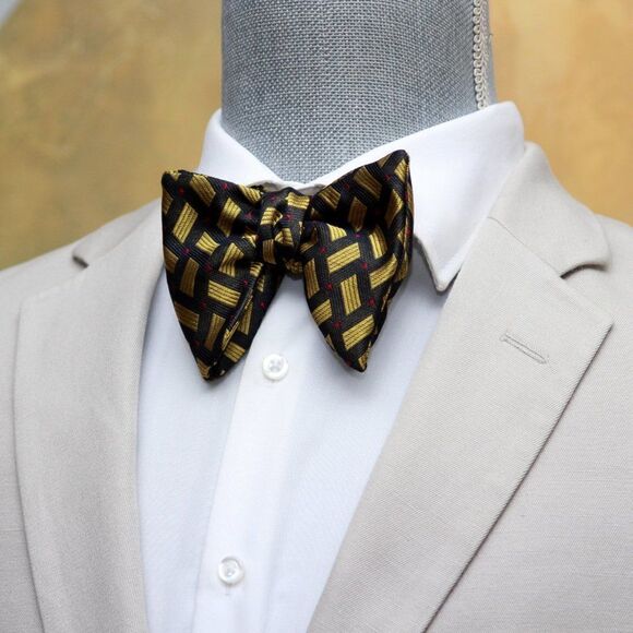 Men's Self-tied Bow Tie 100%Silk Big Butterfly Mustard Ornament S660 - Picture 7 of 14